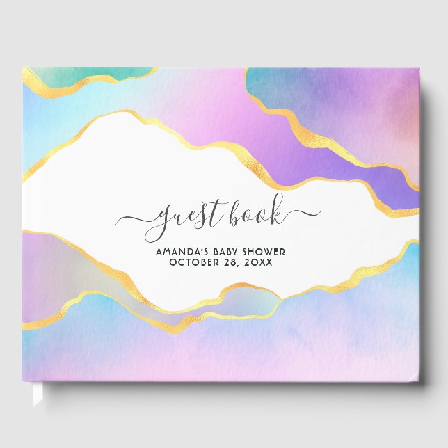 Rainbow Agate Stone Baby Shower Guest Book (Front)