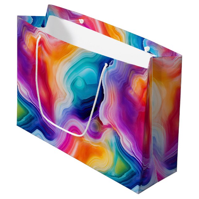 Rainbow Agate | Vibrant Abstract Stone Pattern Large Gift Bag (Front Angled)