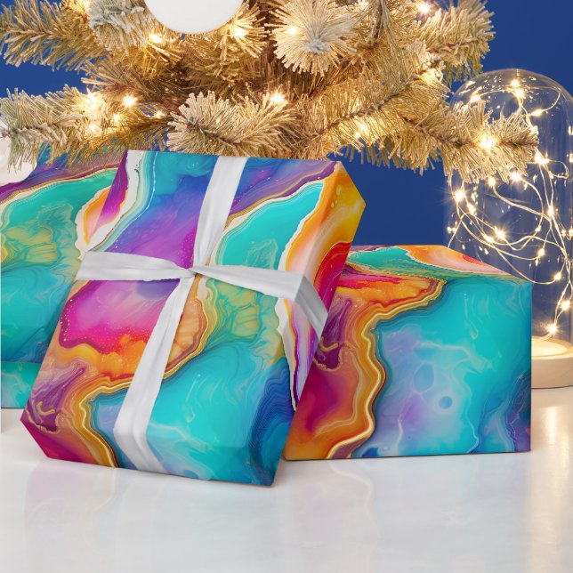 Rainbow Agate | Vibrant Abstract Stone Pattern Wrapping Paper (Holidays)