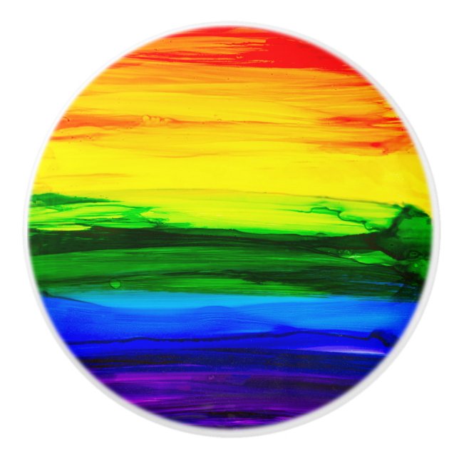 Rainbow Alcohol Ink Abstract Ceramic Knob (Front)