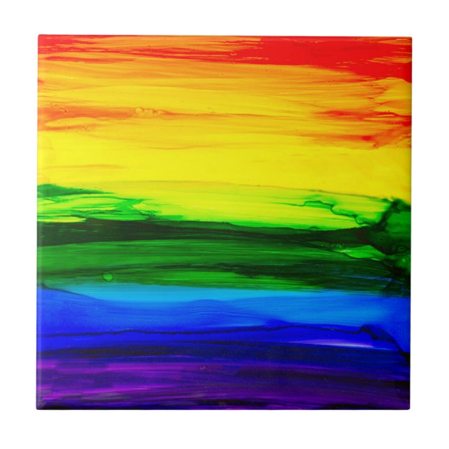 Rainbow Alcohol Ink Abstract Tile (Front)