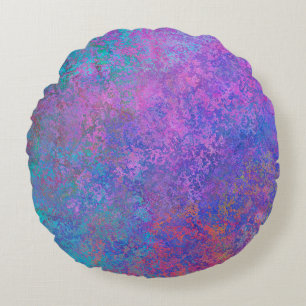 Rainbow Alcohol Ink, Bright Colourful Abstract Round Pillow