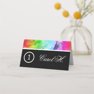Rainbow Alcohol Ink Watercolor Table Number Name Place Card