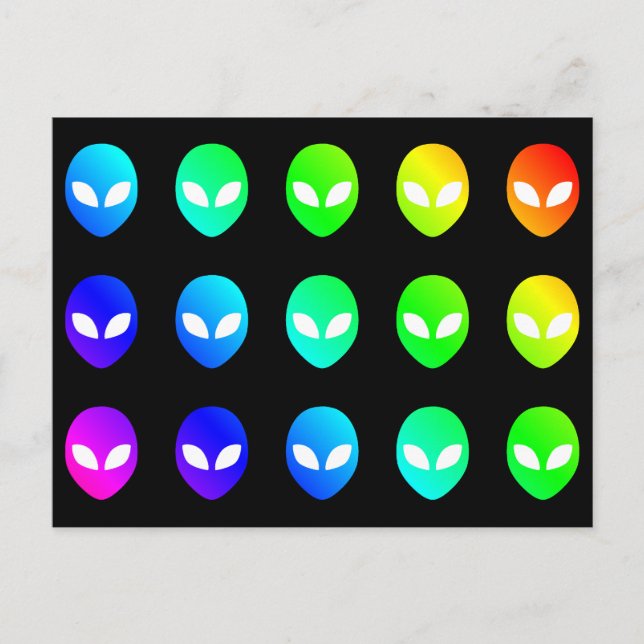 Rainbow Alien Heads Colourful Multicolor Space Postcard (Front)