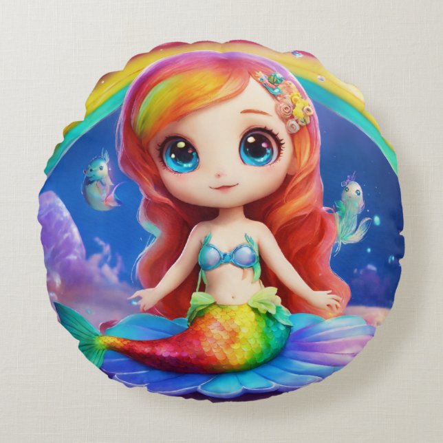 Rainbow Alien Mermaid Whimsical Dream  Round Pillow (Front)