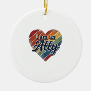 Rainbow Ally Heart Vector Shirt Design_1 Ceramic Ornament