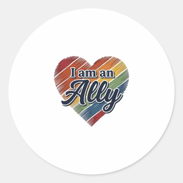 Rainbow Ally Heart Vector Shirt Design_1 Classic Round Sticker (Front)