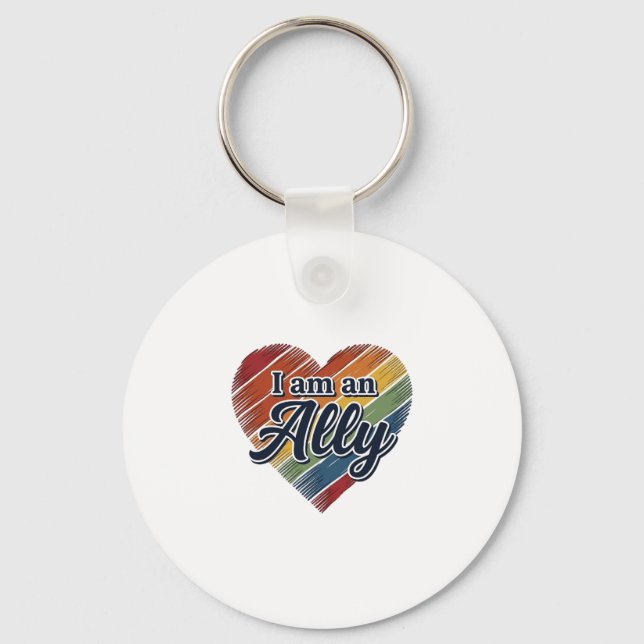 Rainbow Ally Heart Vector Shirt Design_1 Keychain (Front)