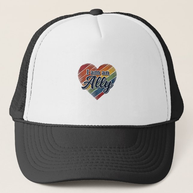 Rainbow Ally Heart Vector Shirt Design_1 Trucker Hat (Front)