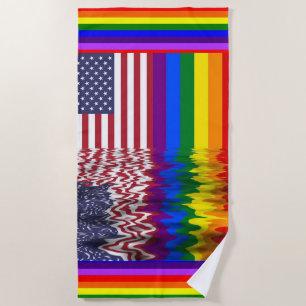 Rainbow American Flag LGBT Support Beach Towels