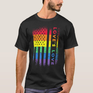 Rainbow American Flag Loves Love Pride T-Shirt