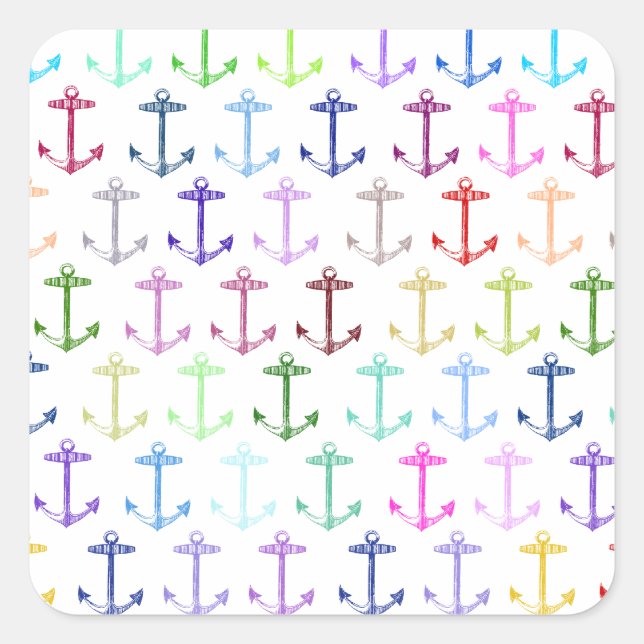 Rainbow anchor pattern square sticker (Front)