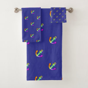 Rainbow Anchor Repeat Blue Kids    Bath Towel Set