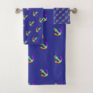 Rainbow Anchor Repeat Deep Blue Kids Bath Towel Set