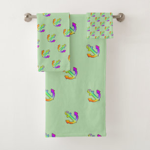 Rainbow Anchor Repeat Lt Green Kids Bath Towel Set