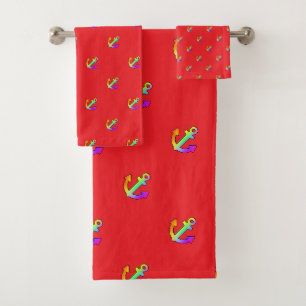 Rainbow Anchor Repeat Red Kids    Bath Towel Set