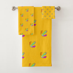 Rainbow Anchor Repeat Yellow Kids Bath Towel Set