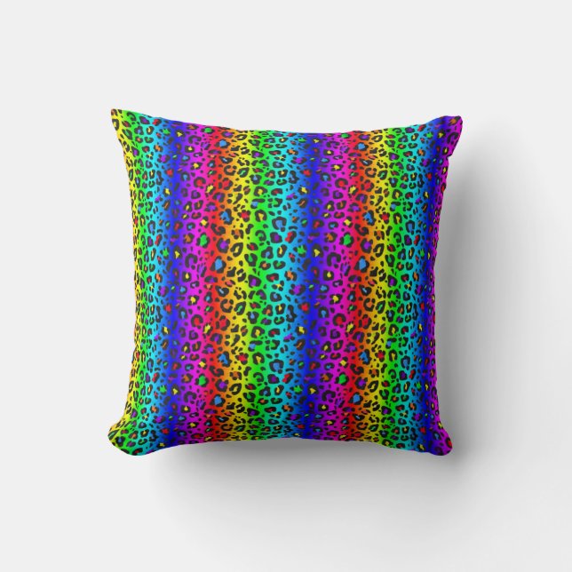 Rainbow and Black Leopard Print Pattern Throw Pillow (Front)