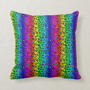 Rainbow and Black Leopard Print Pattern Throw Pillow
