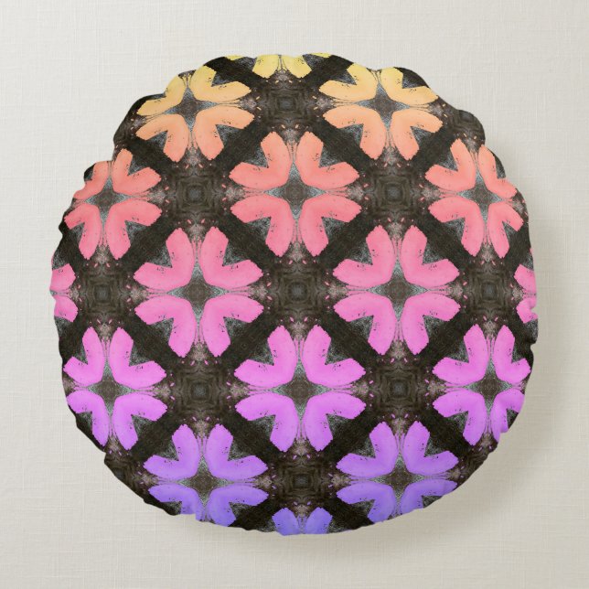 Rainbow and Black Modern Hipster Round Pillow (Front)