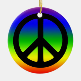 Rainbow and Black Peace Symbol Ceramic Ornament