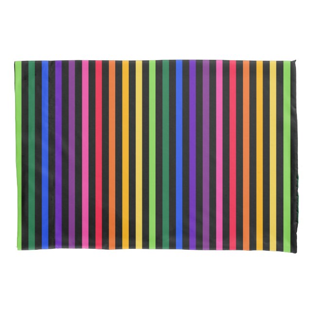 Rainbow and black stripes pillowcase (Front)