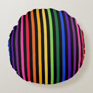 Rainbow and black stripes round pillow