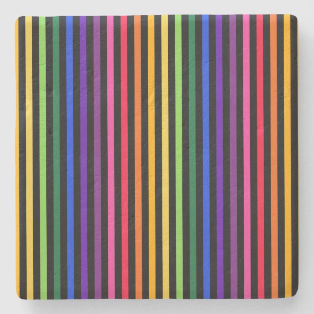 Rainbow and black stripes stone coaster (Front)