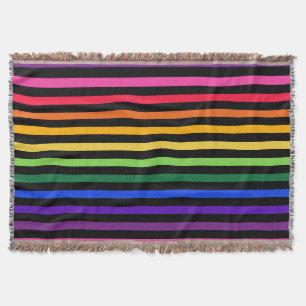 Rainbow and black stripes throw blanket
