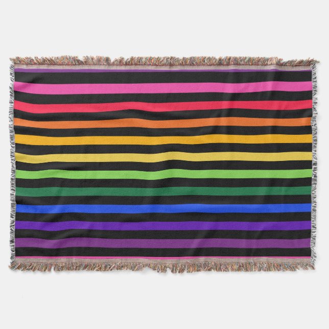 Rainbow and black stripes throw blanket (Front)