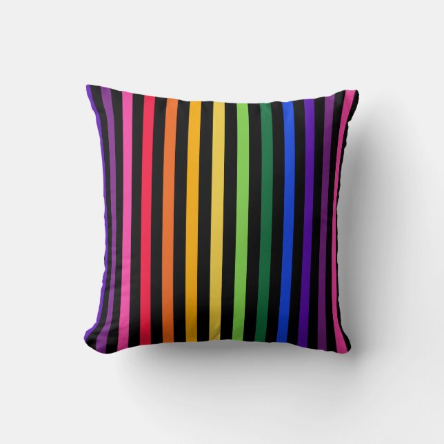 Rainbow and black stripes throw pillow (Front)