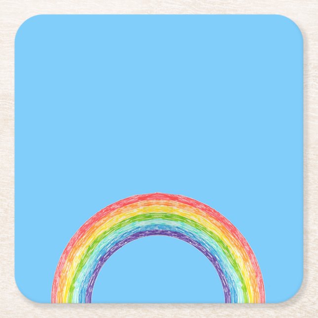 Rainbow and blue sky square paper coaster (Front)