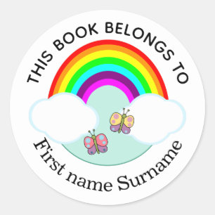 Rainbow And Butterflies Personalized  Classic Round Sticker