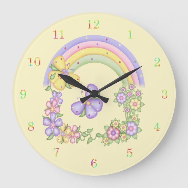 Rainbow and Butterflies Wall Clock (Front)