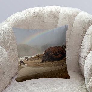 Rainbow and Clouds at Myers Beach in Oregon Throw Pillow