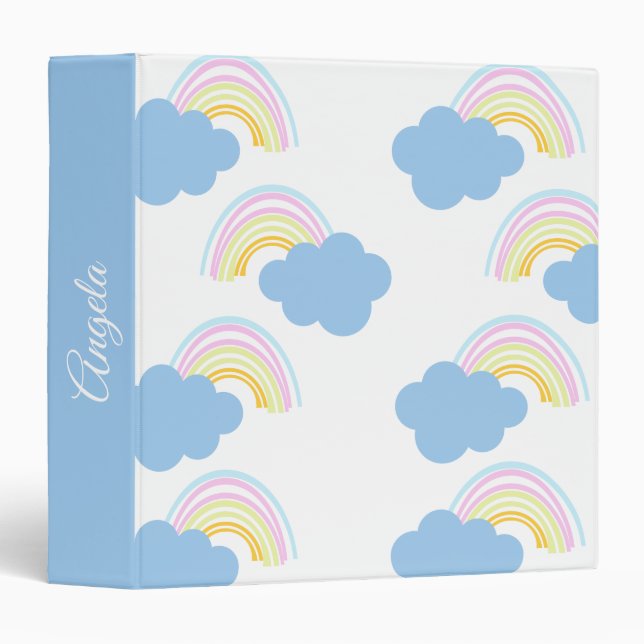 Rainbow and Clouds  Doodle Pattern Binder (Front/Spine)