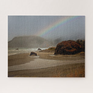 Rainbow and Clouds on a Pistil River Oregon Beach Jigsaw Puzzle
