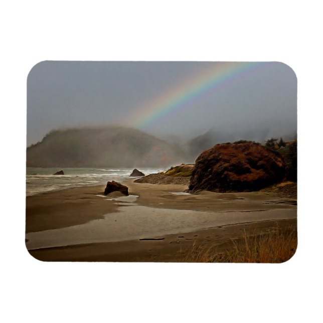 Rainbow and Clouds on a Pistil River Oregon Beach Magnet (Horizontal)