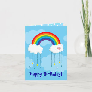 Rainbow and clouds raining stars card