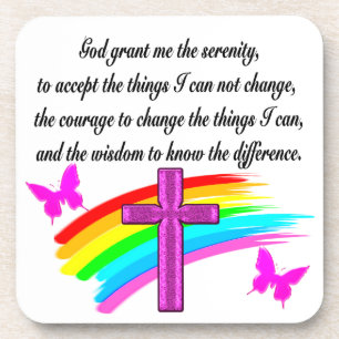 RAINBOW AND CROSS SERENITY PRAYER DESIGN COASTER