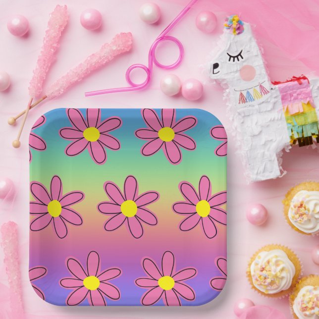 Rainbow and Flowers Paper Plate (Party)