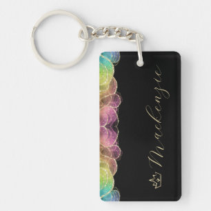Rainbow and Gold Elegant Script Personalized Keychain