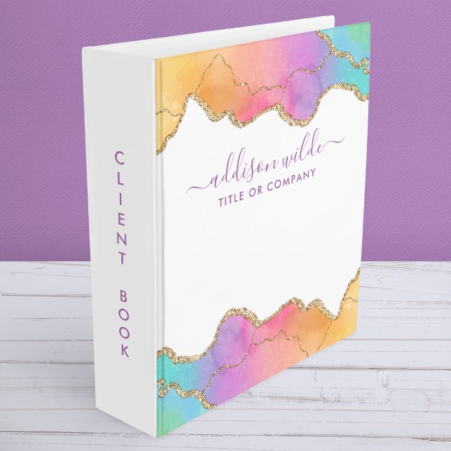 Rainbow And Gold Watercolor Agate Business Binder (Creator Uploaded)
