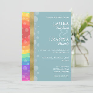 Rainbow and Gold Wedding Invitation