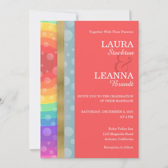 Rainbow and Gold Wedding Invitation (Front)