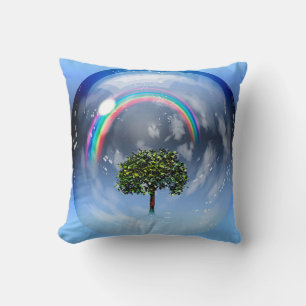 Rainbow and green tree throw pillow