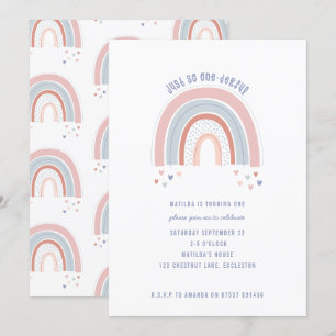 Rainbow and heart 1st birthday invite