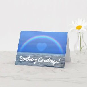 Rainbow and Heart Over the Ocean Birthday Card