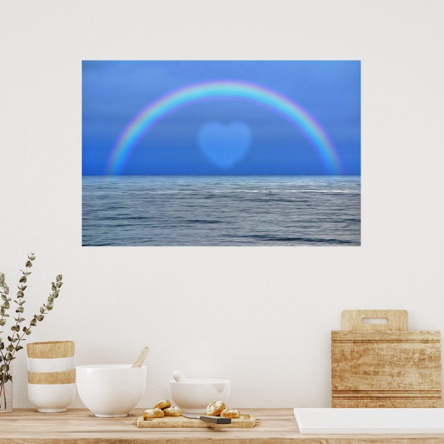 Rainbow and Heart Over the Ocean Poster Art (Kitchen)