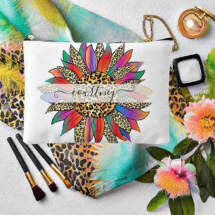Rainbow and leopard print personalized accessory pouch